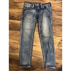 Rock Revival Women's Skinny Ankle Embroidered Sundee Blue Denim Jeans Sz 29